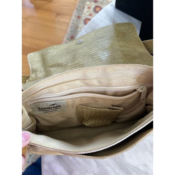 Vintage Cavalcanti Butter Yellow Studded Embossed Croc Baguette Shoulder Bag - Picture 6 of 11